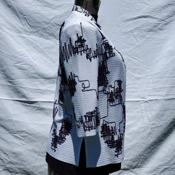 Ming Wang White Knit Jacket Black Embroidery - Picture 4 of 16